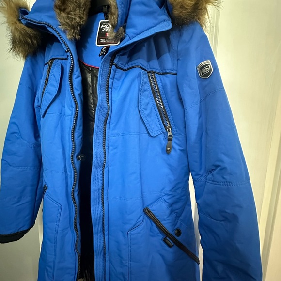 NWOT Point Zero Hooded Faux Fur Trim Parka Puffer Jacket Blue, S - Picture 1 of 8
